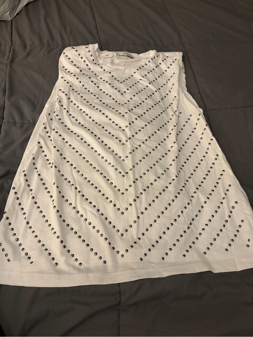 Munthe White Sleeveless Studded Chevron Tank Top